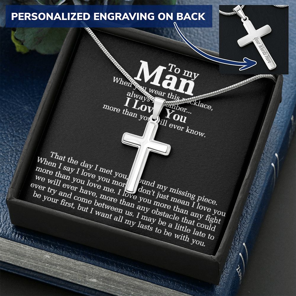 To My Man Cross Necklace Gift From Soulmate, Wife, Girlfriend, To Men Cross Pendant, Jewelry Gift For Mens, Boyfriend Gift Necklace Man Gift Cross Necklace Gift For Man, Women And Man Necklace Personalized Cross Necklace 2222