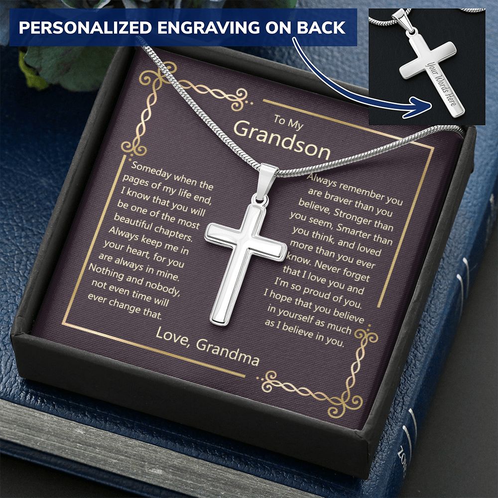 Grandson Gifts Necklace From Grandma, To My Grandson Cross Necklace To Grandma, Jewelry Gift For Boys, Men Gift Necklace, Grandson And Grandma Necklace Pendant Gift For Him, Grandson Gift Necklace Personalized Cross Necklace 2222