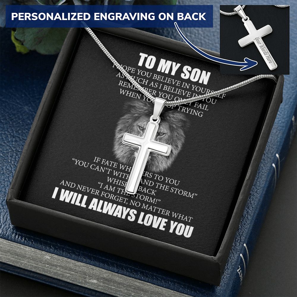 To My Son Necklace From Mom, Son Gifts From Mom and Dad, Mother and Son Necklace, Birthday Gift For My Son Graduation Christmas Faith Cross Necklace Present1 Personalized Cross Necklace