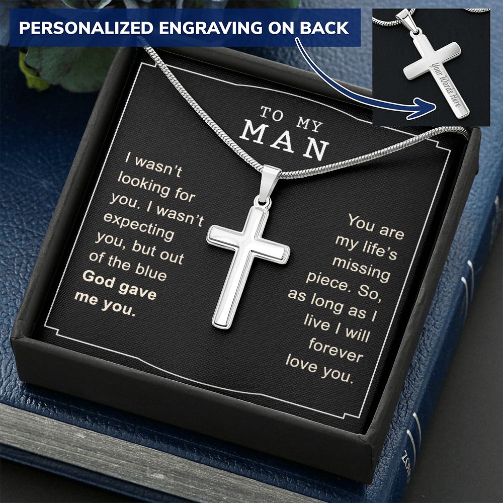 To My Man Cross Necklace From Girlfriend, Engraved Cross Necklace Gift For Husband, Necklace For Man, Jewelry Gift For Men Mans Gift Necklace Personalized Jewelry Gift From Soulmate My Wife Fiancee Personalized Cross Necklace 2222