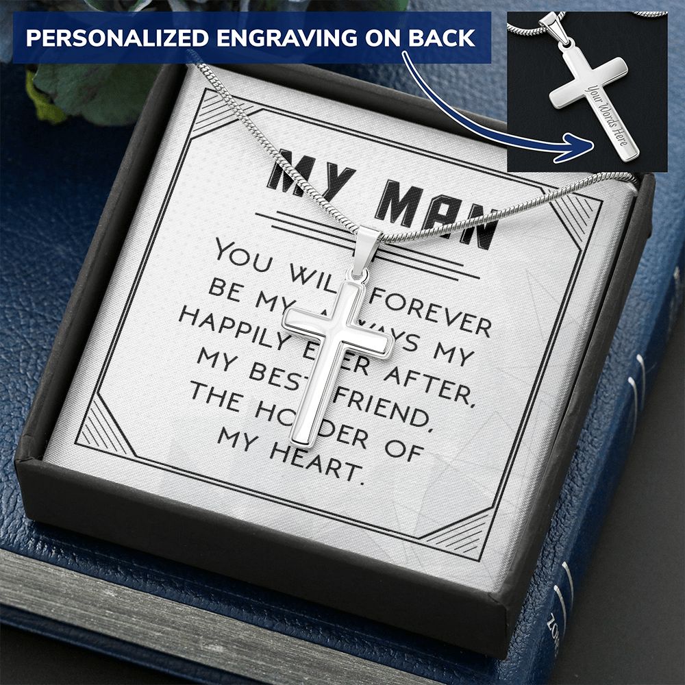 To My Man Necklace, Necklace For Husband, Gift For Husband, Gift For Man, Jewelry for Him, Necklace For Man, Valentine, Birthday, Christmas, Anniversary Jewelry for Men Personalized Cross Necklace