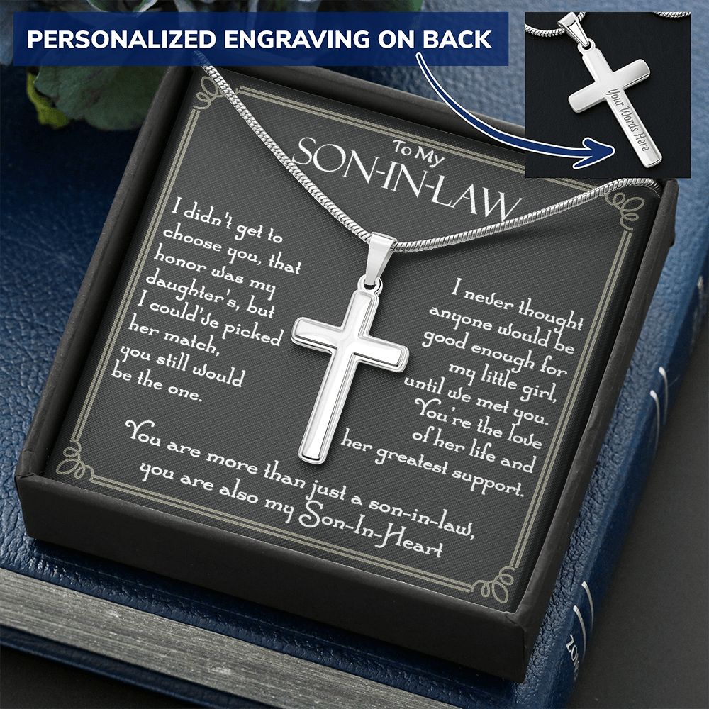 Mother to Son-in-law Cross Pendant Necklace for Son-in-law From Mom Wedding Gift Personalized Necklace, Message Card Jewelry, To My Son In Law Gift From Mom, Son-in-law Cross Necklace Pendant2 Personalized Cross Necklace