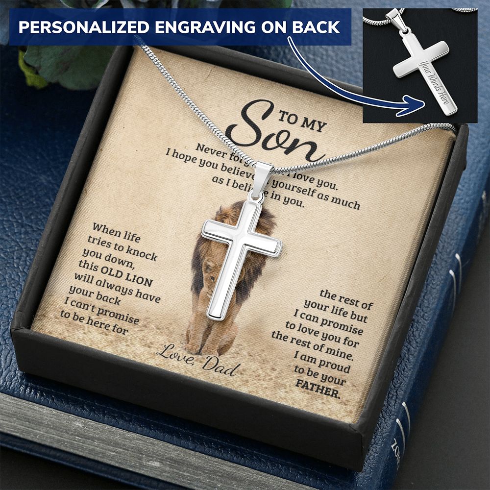 To My Son Necklace From Mom, Son Gifts From Mom and Dad, Mother and Son Necklace, Birthday Gift For My Son Graduation Christmas Faith Cross Necklace Present Personalized Cross Necklace