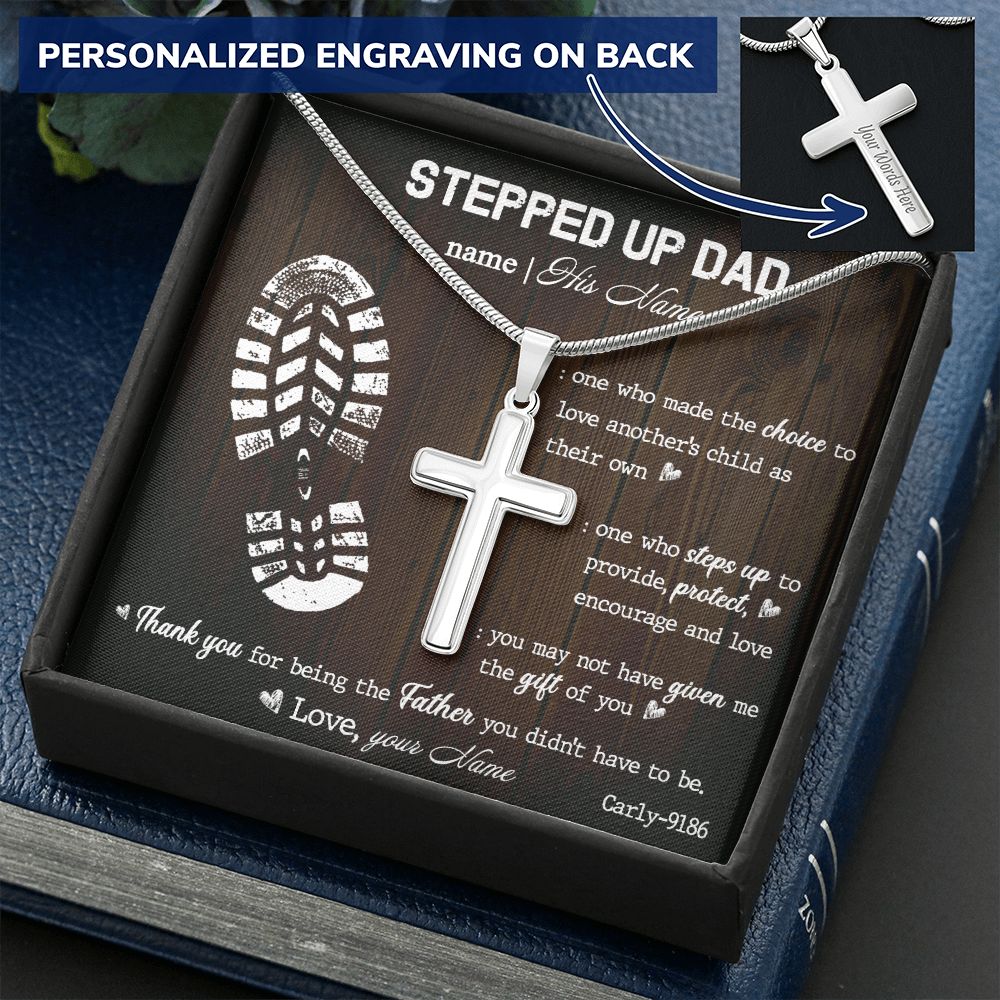 Gift to My Stepped Up Dad Necklace for Stepped Up Dad Stepfather, Thank You for Everything My Step Dad Fathers Day Cards, Father's Day Necklace, Gifts for Step Dads On Father S Day5 Personalized Cross Necklace