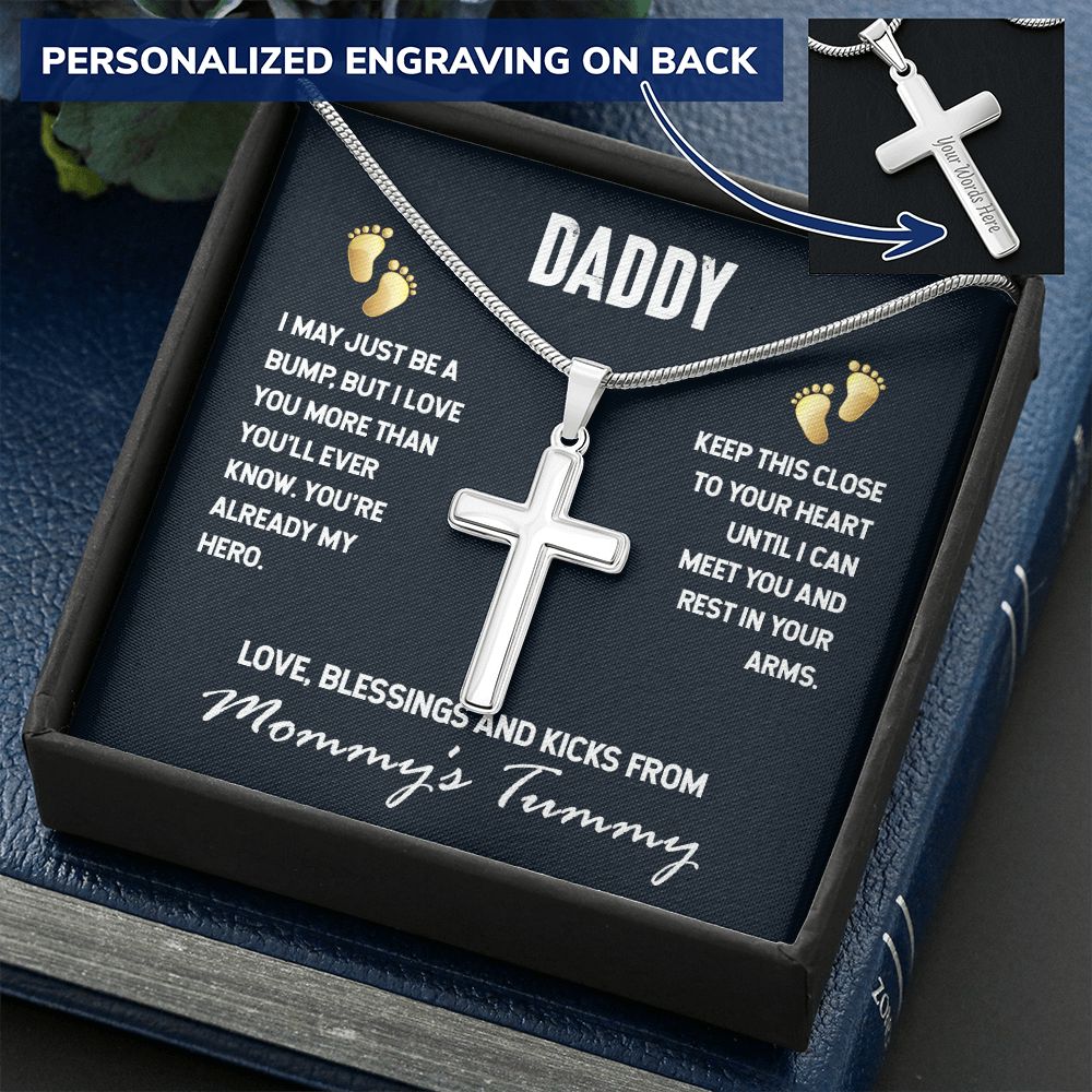 Happy Fathers Day Gift Dad From a bump to daddy, Dad Necklace, New Daddy Gift, Daddy to be Gift, To My Daddy from a bump, Father's Day Gift, Pregnancy Announcement For Dad To Be Baby Shower Present1 Personalized Cross Necklace