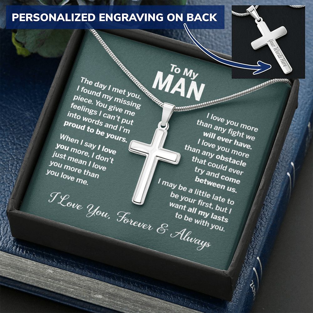 To My ManCross Necklace, Husband Necklace from Wife, Gifts For Husband From Wife, Gift For Groom From Bride On Wedding Day, Aniversary Birthday Gift For Him, Valentine Gift for Men 2 Personalized Cross Necklace