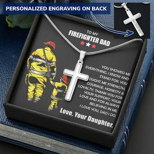 To My FIREFIGHTER Dad Cross Necklace Gift For Dad On Happy Father's Day Jewelry