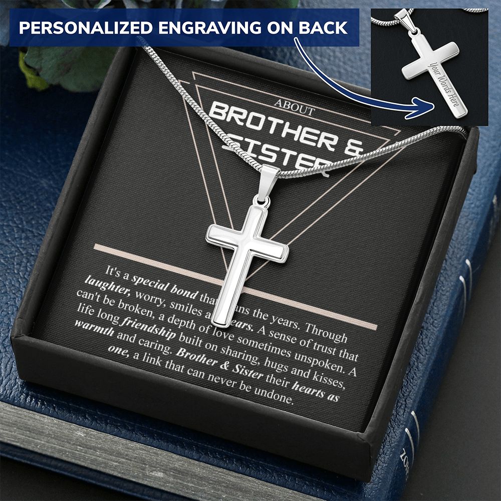 Brother And Sister Gift Necklace, Cross Necklace Gift From Sister to Brother Jewelry For Men Stainless Artisan Crafted Cross Necklace Gift For Brother, Jewelry Gift For Men, Man Pendant Gift For Him Personalized Cross Necklace 2222