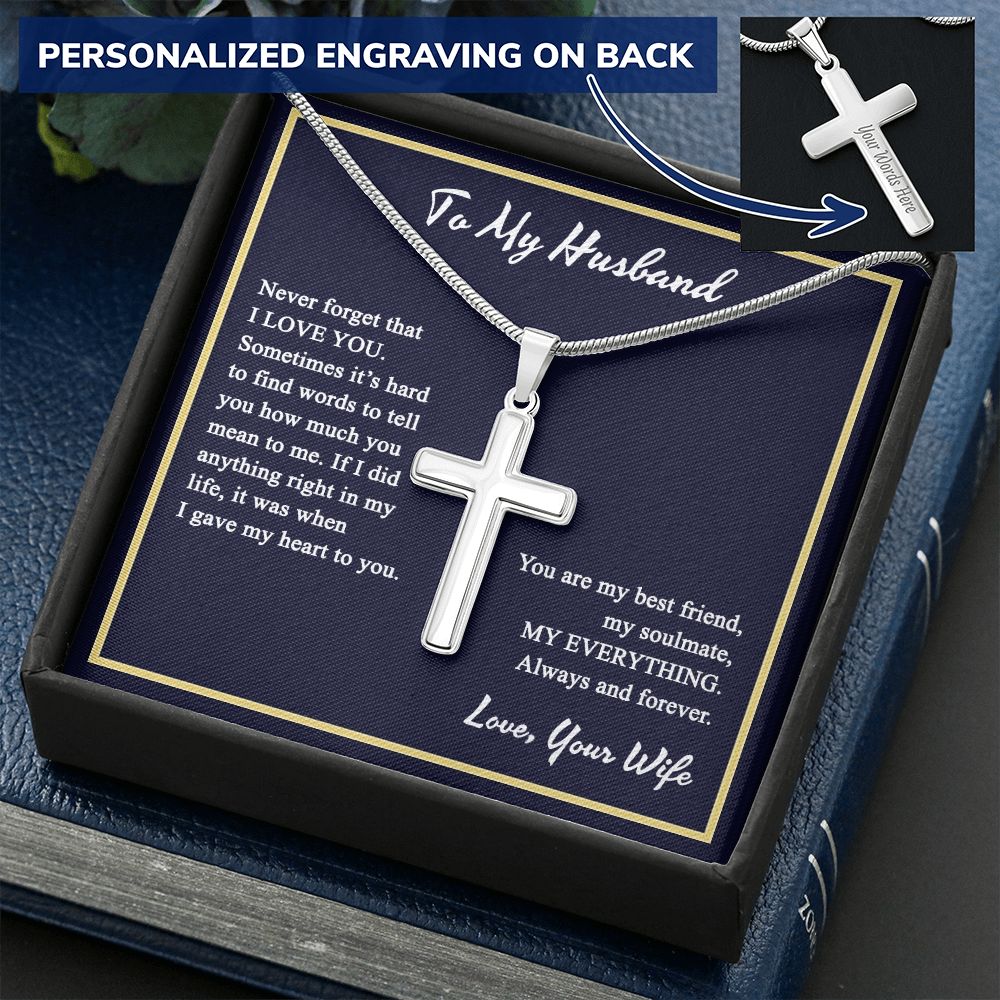 To My Husband Cross Necklace, Husband Necklace from Wife, Gifts For Husband From Wife, Gift For Groom From Bride On Wedding Day, Aniversary Birthday Gift For Him, Valentine Gift for Men5 Personalized Cross Necklace