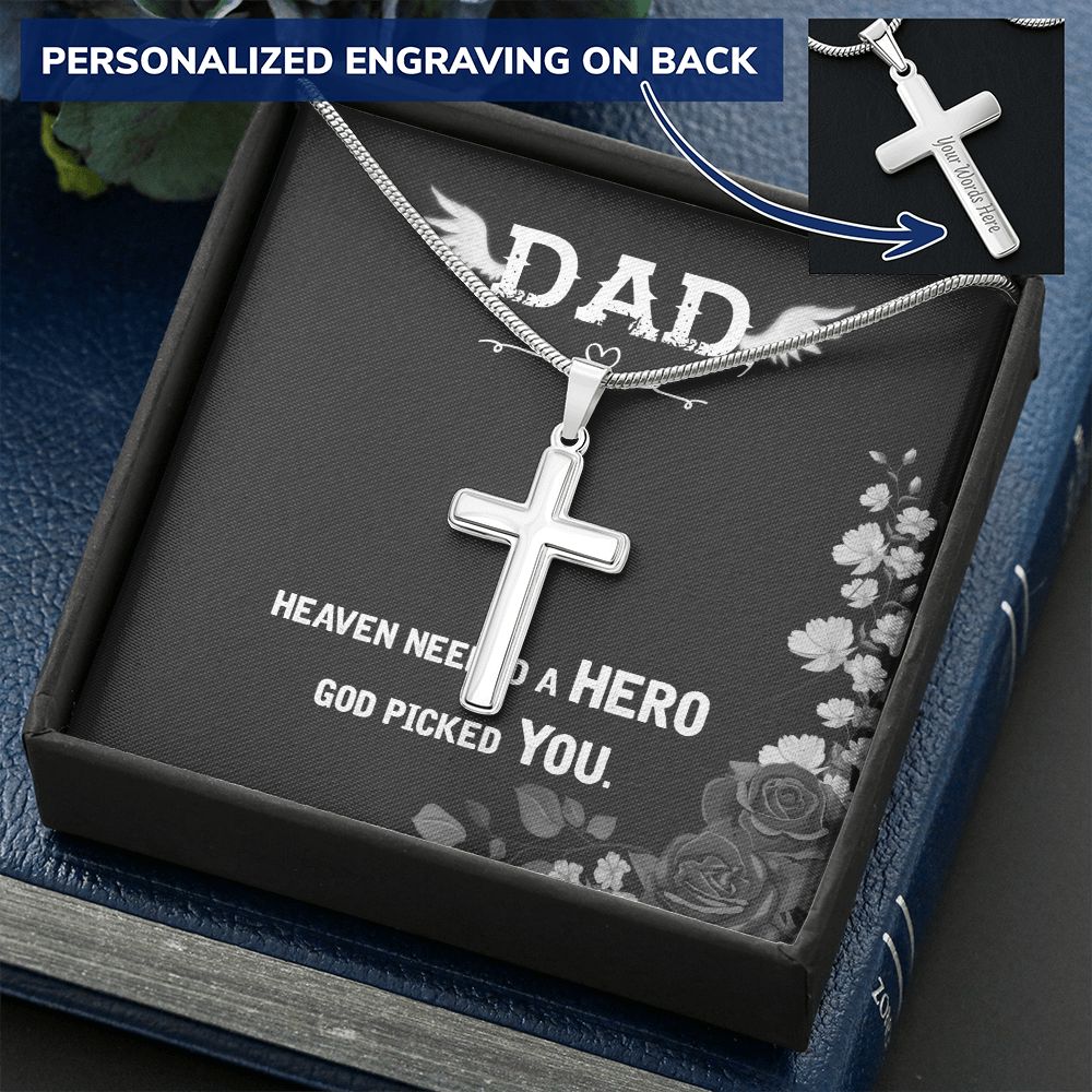 To My Dad Wings Necklace Pendant Gift From Daughter Or Son Necklace Heaven Needed A Hero Happy Father's Day, To Dad Father In Law Gifts On Birthday Anniversary