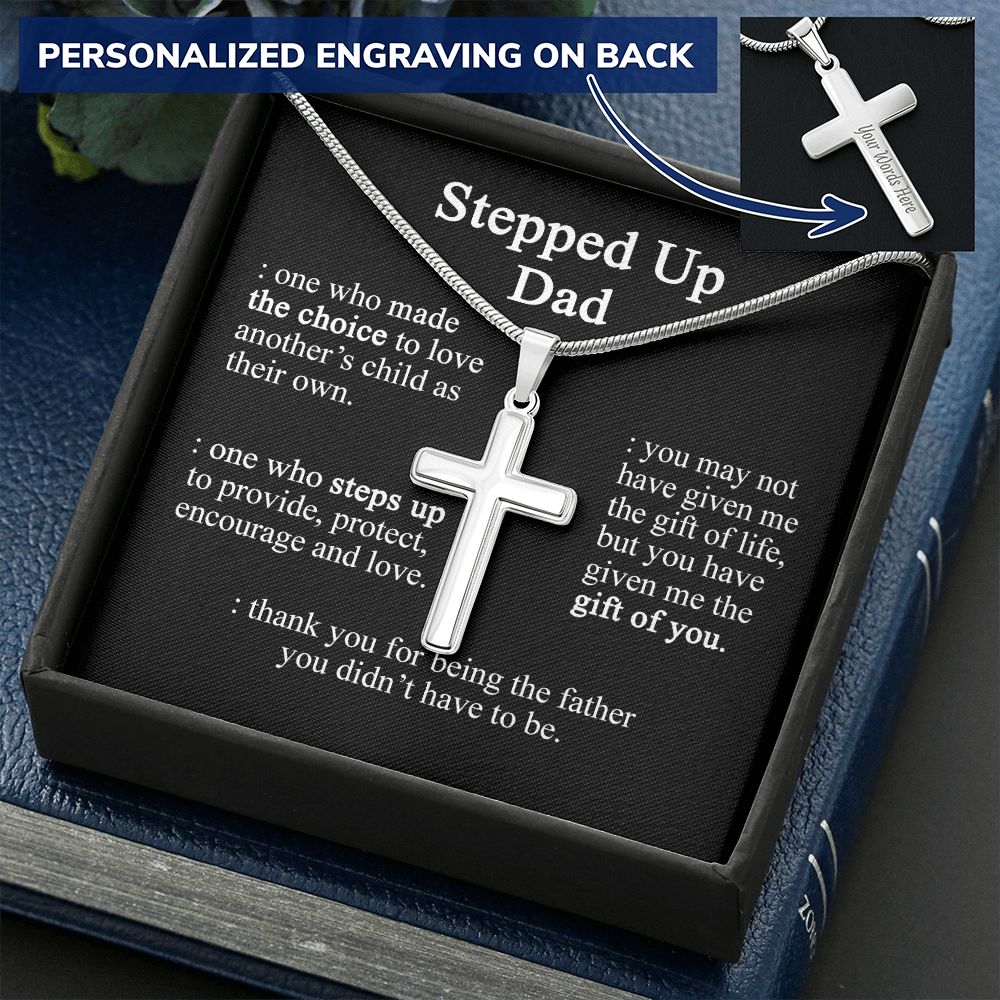 Gift to My Stepped Up Dad Necklace for Stepped Up Dad Stepfather, Thank You for Everything My Step Dad Fathers Day Cards, Father's Day Necklace, Gifts for Step Dads On Father S Day9 Personalized Cross Necklace