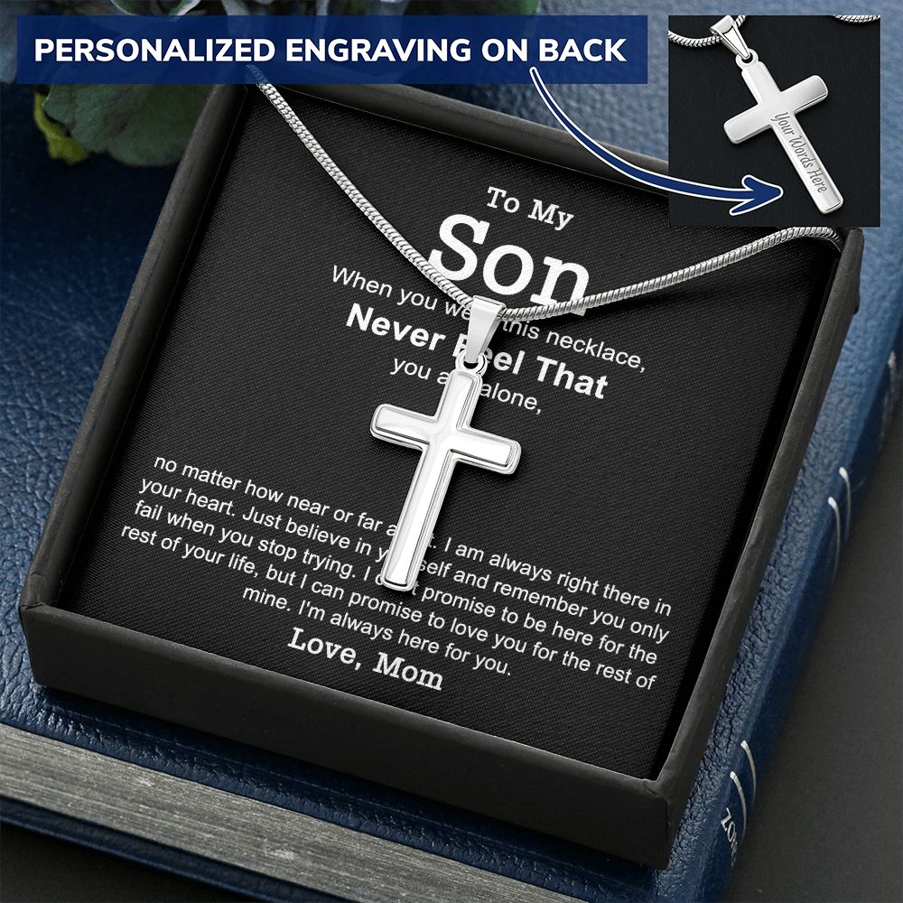 Mother And Son Gift Cross Necklace, To My Son Cross Necklace From Mom, Mother to Son Gift Necklace Mom and Son Gift Personalized Cross Necklace For Son From Mom, Mother Son Cross Jewelry for Boys Personalized Cross Necklace
