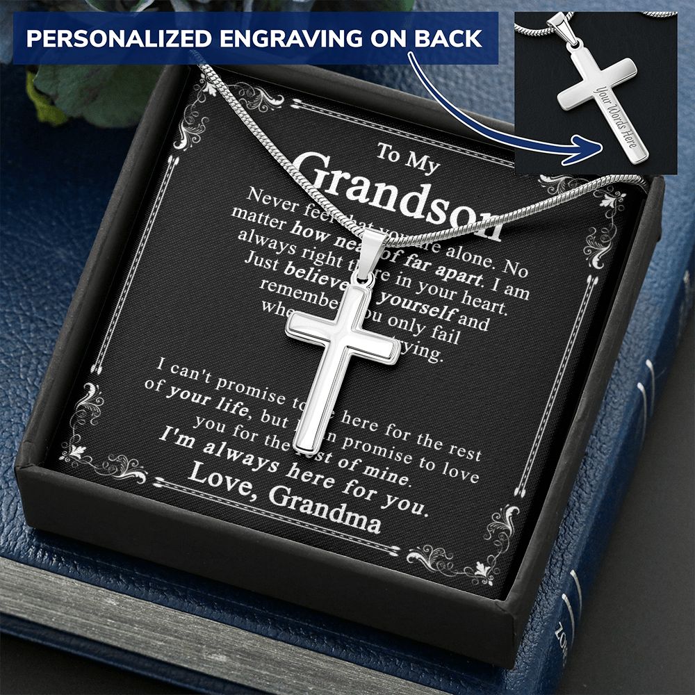 Grandson Cross Necklace Gift For Grandson, Grandson Necklace, Cross Necklace Gift For Grandson from Grandma, Grandma and Grandson, Grandson Jewelry, Necklace for Grandson, Grandson Gift from Grandma Personalized Cross Necklace