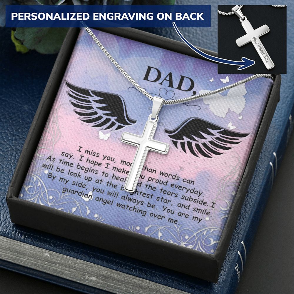 To My Dad Wings Necklace Pendant Gift From Daughter Or Son Necklace I Miss You More Than Happy Father's Day, To Dad Father In Law Gifts On Birthday Anniversary