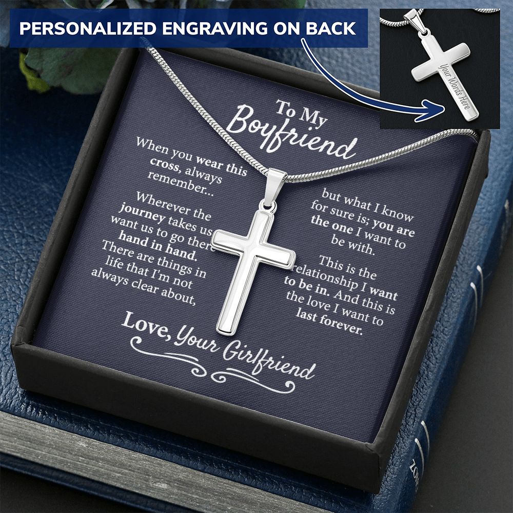 Boyfriend Cross Pendant, To My Boyfriend Cross Necklace From Girlfriend, Jewelry Gift For Men, Man Gift Necklace For Him, Girlfriend And Boyfriend Gift Cross Pendant Gift For Him 14k Stainless Personalized Cross Necklace 2222