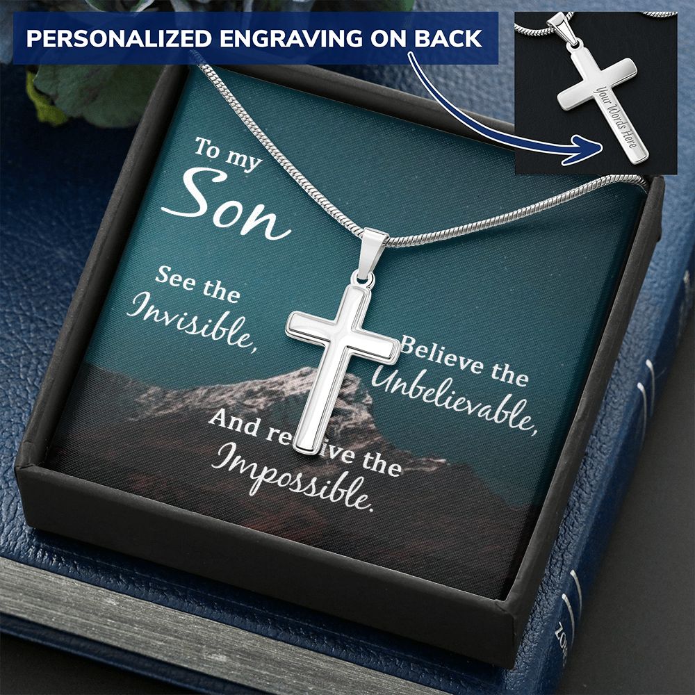 To My Son Necklace From Mom, Son Gifts From Mom and Dad, Mother and Son Necklace, Birthday Gift For My Son Graduation Christmas Faith Cross Necklace Present11 Personalized Cross Necklace