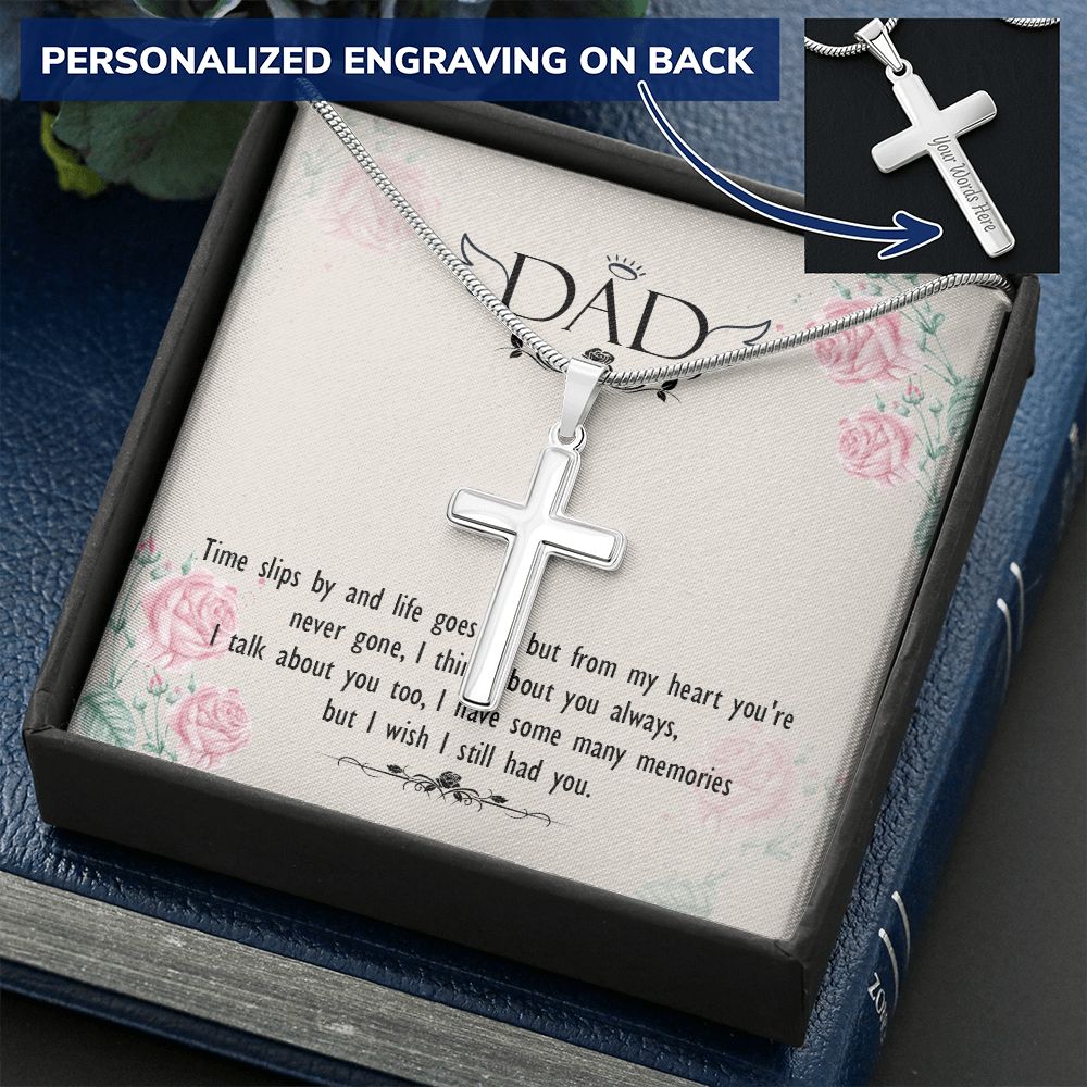 To My Dad Wings Necklace Pendant Gift From Daughter Or Son Necklace Time Slips By And Life Happy Father's Day, To Dad Father In Law Gifts On Birthday Anniversary