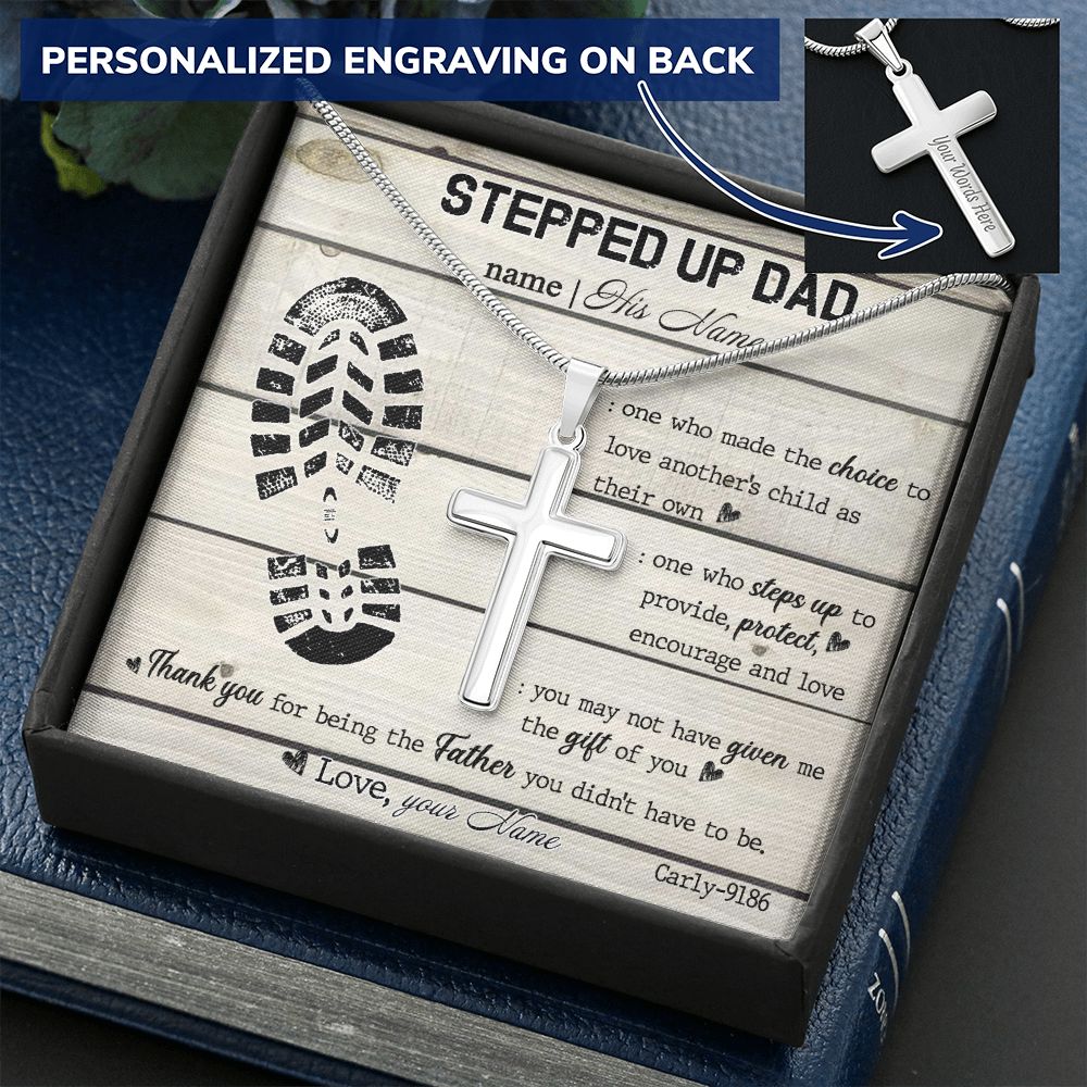 Gift to My Stepped Up Dad Necklace for Stepped Up Dad Stepfather, Thank You for Everything My Step Dad Fathers Day Cards, Father's Day Necklace, Gifts for Step Dads On Father S Day2 Personalized Cross Necklace