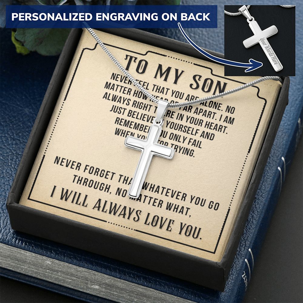 To My Son Cross Necklace Gift From Mom, Jewelry Gift for Him, Teenager Gift Necklace For Son, Birthday Gift for Son, Present From Mom Dad Cross Necklace, Christmas Graduation Gift Necklace For Son Personalized Cross Necklace