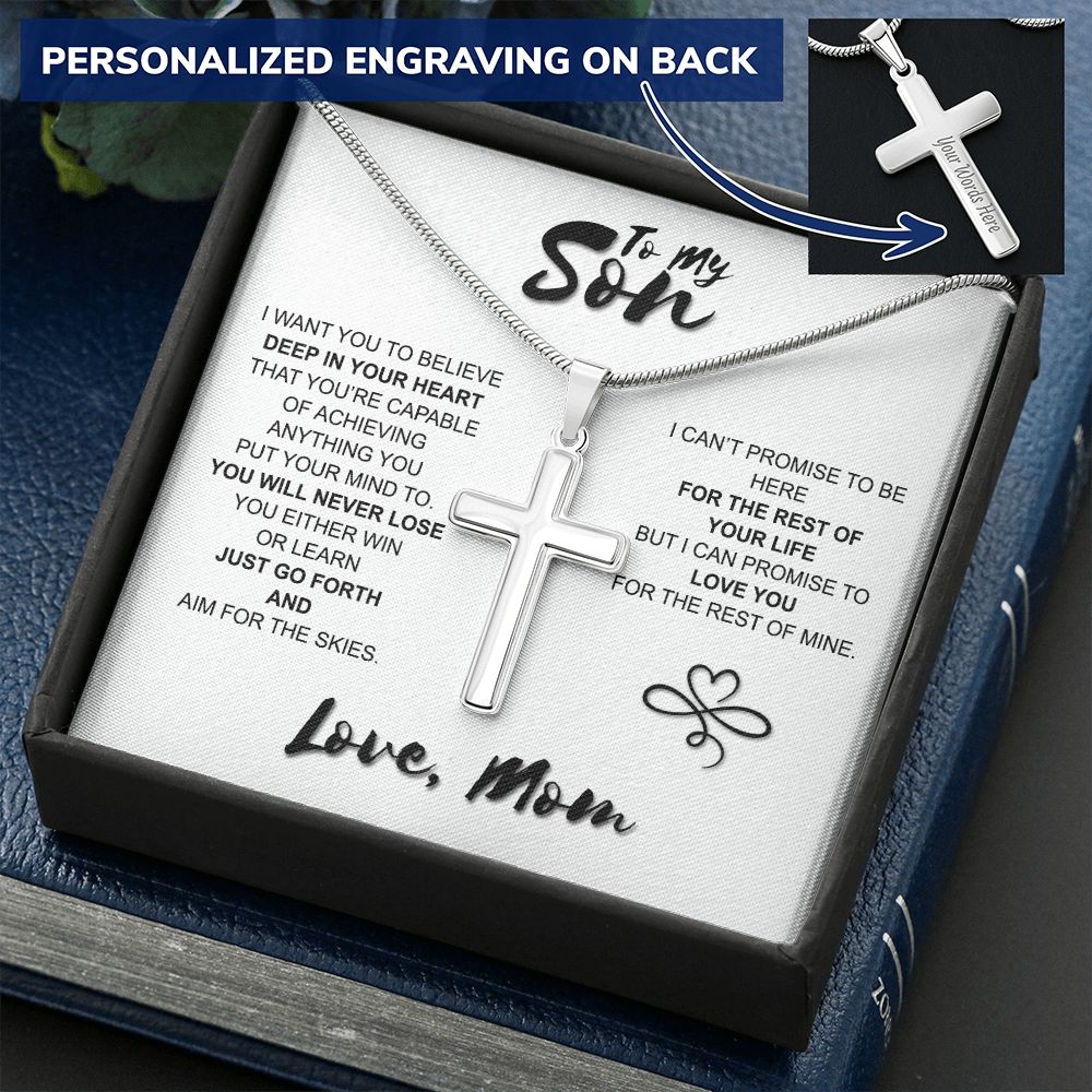 To My Son Gift Cross Necklace From Mom, Mother And Son Cross Necklace Sentimental Necklace Gift For My Son, Jewelry Gift For Man Son From Mom Stainless Cross Necklace Gift For Son, Boys Gift Necklace Personalized Cross Necklace 2222
