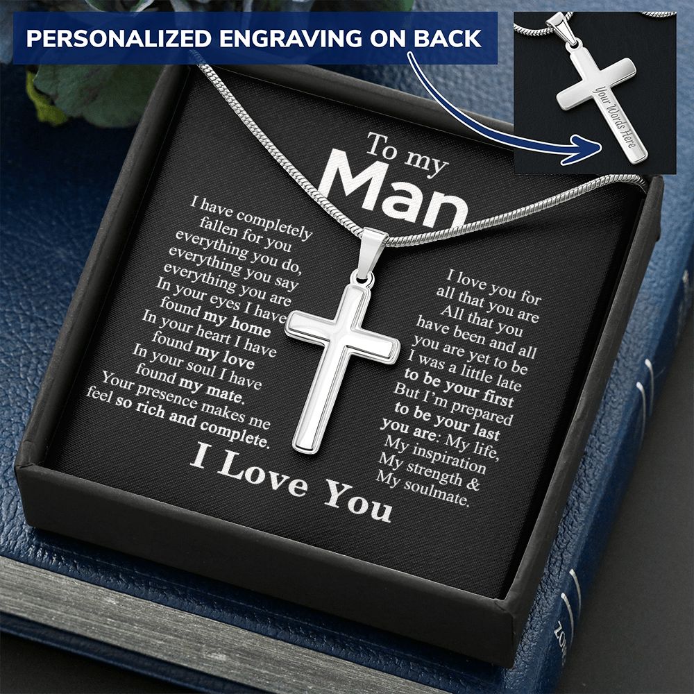To My Man Cross Necklace Gift From Soulmate, Wife To Husband, Jewelry Gift For Mens, Necklace Gift For Man Gift Necklace, Cross Pendant Gift For Man From Soulmate, Women And Man Cross Necklace Gift Personalized Cross Necklace 2222