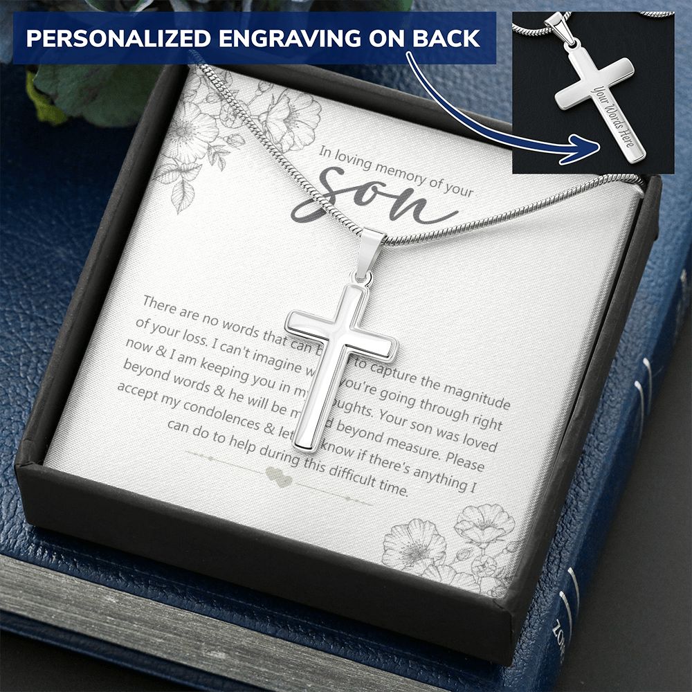 Bereavement Gift Loss of Son In Loving Memory Of Your Son Memorial Necklace Jewelry For Men Stainless Cross Necklace Gift For Son, Mother And Son Jewelry Gift For Men, Boys GIft Cross Necklace Personalized Cross Necklace 2222