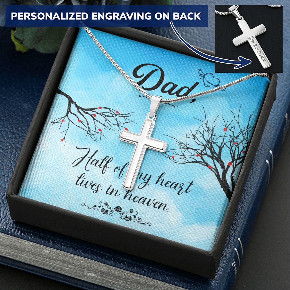 To My Dad Necklace Pendant Gift From Daughter Or Son Necklace Half of my heart Happy Father's Day, To Dad Father In Law Gifts On Birthday Anniversary
