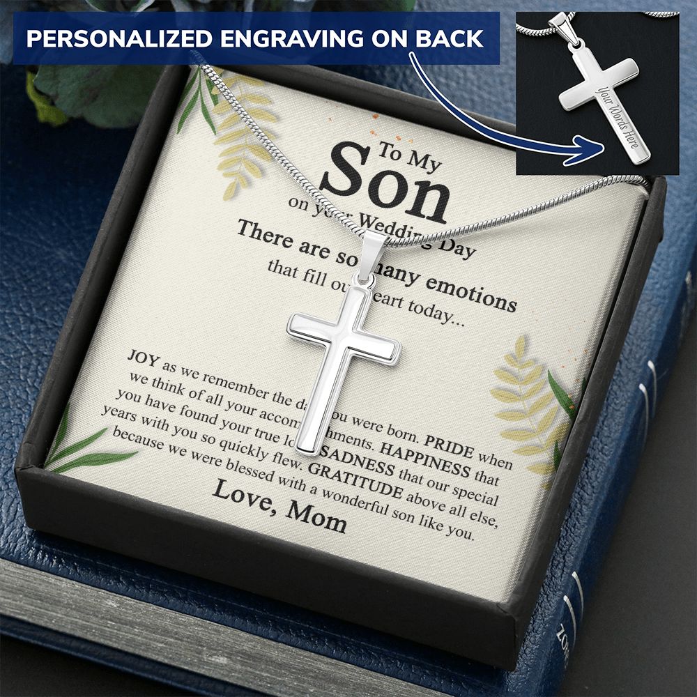 To My Son On His Wedding Day Cross Necklace from Mom, Gifts Cross Necklace for Son on Wedding Day from Mom, Mother Gift Necklace To Son on Wedding Day, Necklace for Son, Jewelry Gift For Boys Men Personalized Cross Necklace  B0BWK73W85