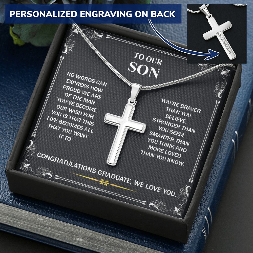 To My Son Cross Necklace From Mom, Gift Cross Necklace For Son From Dad On Birthday Christmas Graduation Gift To Son from Dad Mom, Personalized Necklace Gift for Son, To Our Son Cross Necklace Personalized Cross Necklace 2222