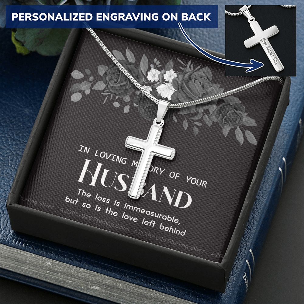 In Memory Of Your Husband, Sympathy Gift Loss Of Husband, Husband Memorial Loss Of Husband , Loss Of Husband Necklace, Loss Of A Husband Personalized Cross Necklace