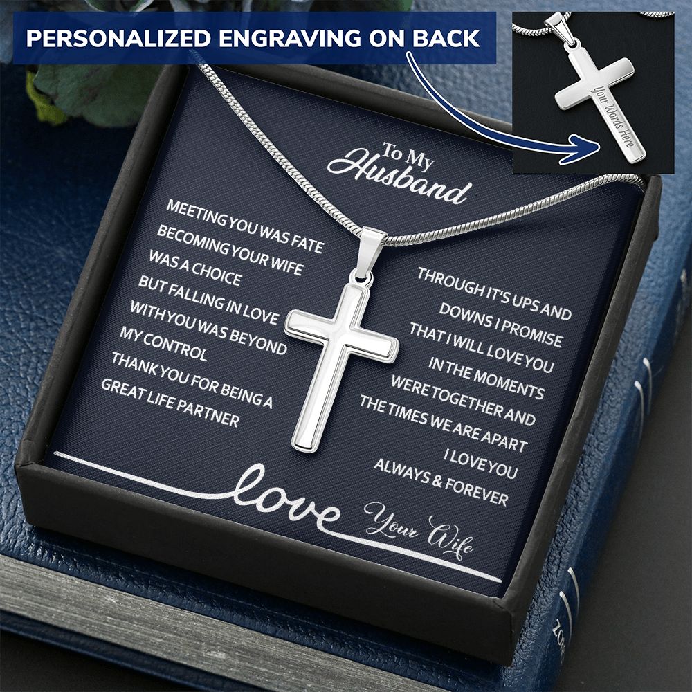 Husband And Wife Necklace Pendant, To My Husband Cross Necklace From Wife, Husband Gift Necklace From Wife, Jewelry Gift For Mens, Man Gift Necklace For Him, Wife To Husband Necklace Pendants Personalized Cross Necklace 2222