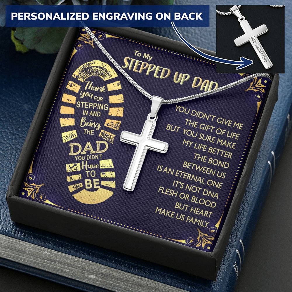 Gift to My Stepped Up Dad Necklace for Stepped Up Dad Stepfather, Thank You for Everything My Step Dad Fathers Day Cards, Father's Day Necklace, Gifts for Step Dads On Father S Day1 Personalized Cross Necklace