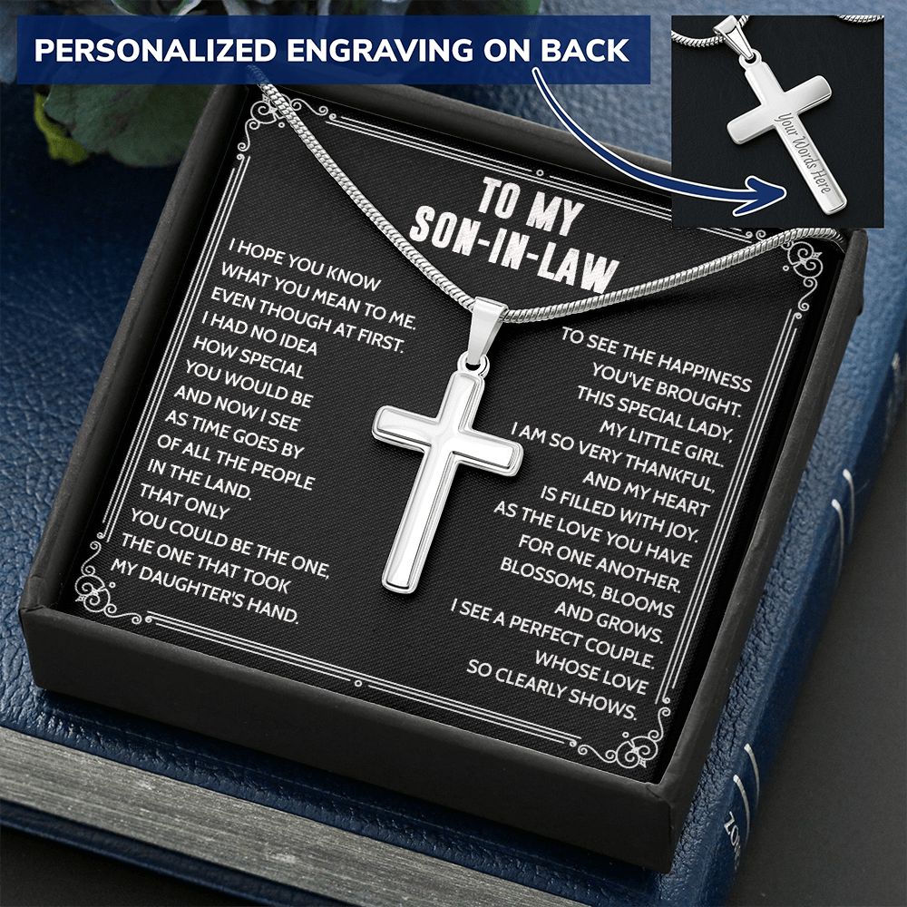 To My Son-in-law Cross Necklace From Mom, Jewelry Gift for Son-in-law From Mom, Wedding Gift Cross Necklace Personalized Gift Necklace For Son-in-law Gift Cross Necklace, Jewelry Gift For Boys Personalized Cross Necklace 2222