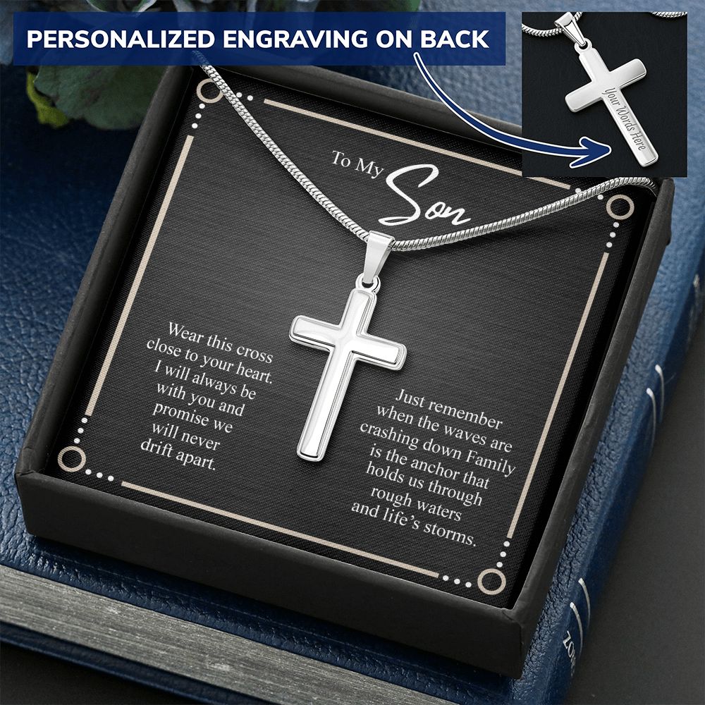 To My Son Necklace From Mom, Son Gifts From Mom and Dad, Mother and Son Necklace, Birthday Gift For My Son Graduation Christmas Faith Cross Necklace Present9 Personalized Cross Necklace