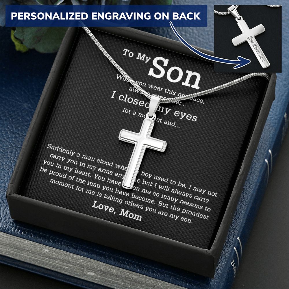 Sentimental Son Gifts Cross Necklace From Mom, Son Cross Necklace, Mother to Son Gifts Cross Necklace, Gift Necklace for Son Birthday, Unique Gifts for Son from Mother, Son Gift from Mom Mother