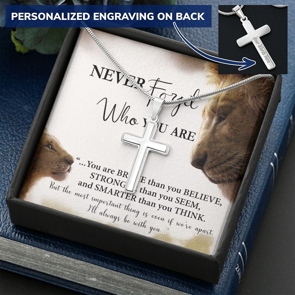 Father And Son Lion Cross Necklace Gift From SOn, Never Forget Necklace Gift From Son, Lion Dad Cross Necklace Birthday Gifts For Father Jewelry Son Gifts From Dad, Father's Day Necklace Gifts Personalized Cross Necklace 2222