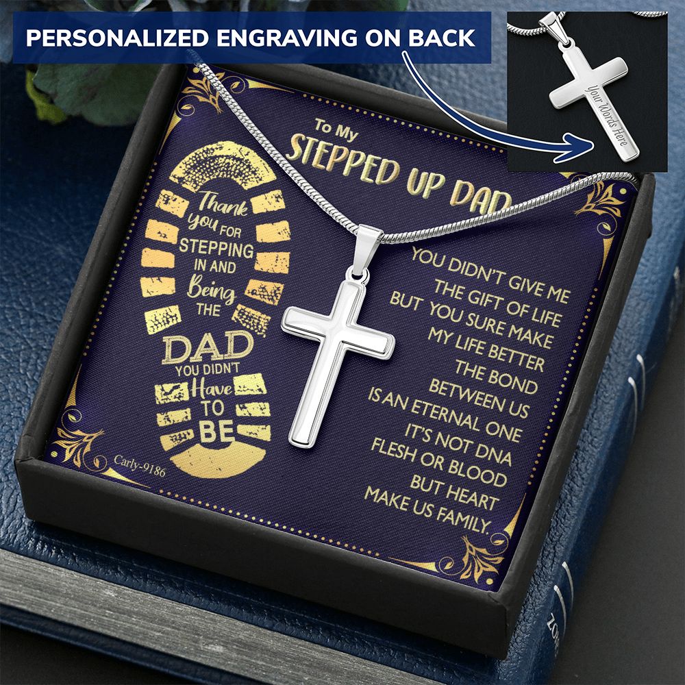 Gift to My Stepped Up Dad Necklace for Stepped Up Dad Stepfather, Thank You for Everything My Step Dad Fathers Day Cards, Father's Day Necklace, Gifts for Step Dads On Father S Day Personalized Cross Necklace