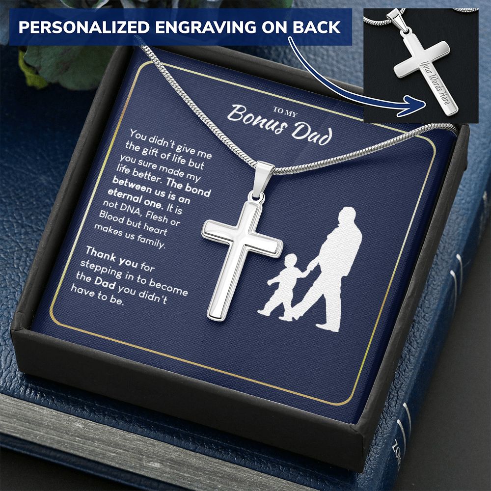 Bonus Dad Gift Necklace, To My Dad Cross Necklace From Son, Thank You Necklace Gift For Dad, Jewelry Gift For Men, Mans Gift Cross Pendant, Father And Son Cross Necklace Gift For Him, Bonus Dad Gift Personalized Cross Necklace 2222