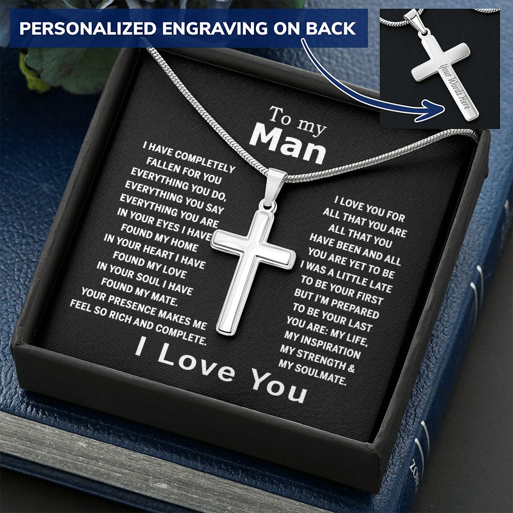 Cross Necklace Gift For Man, To My Man Cross Necklace From Women, Soulmate And Man Gift Necklace, Man And Soulmate Cross Necklace, Jewelry Gift For Men, Mans, Boyfriend Gift Necklace Gift For Him Personalized Cross Necklace 2222