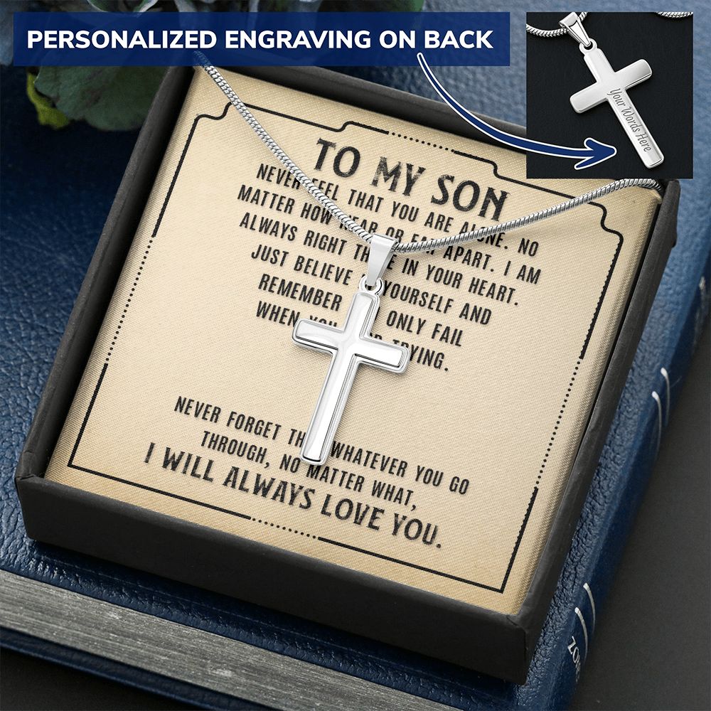 To My Son Necklace From Mom, Son Gifts From Mom and Dad, Mother and Son Necklace, Birthday Gift For My Son Graduation Christmas Faith Cross Necklace Present13 Personalized Cross Necklace