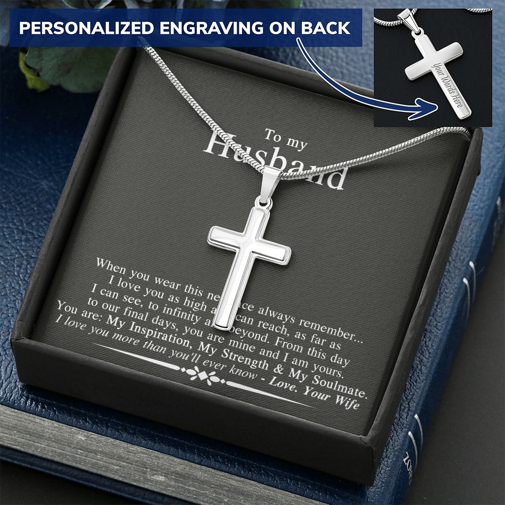 Husband And Wife Cross Necklace, To My Husband Cross Necklace Gift From Wife, Necklace Gift For Husband, This Cross Necklace Always Remember, Gift Necklace For Husband Jewelry Gift For Men Personalized Cross Necklace