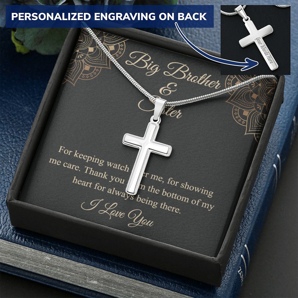 Brother And Sister Gift Cross Necklace, Pendant For Brother Cross Necklace Gift from Sister Jewelry For Men Stainless Artisan Crafted Cross Necklace, Jewelry Gift For Men, Man Pendant Gift For Him Personalized Cross Necklace 2222