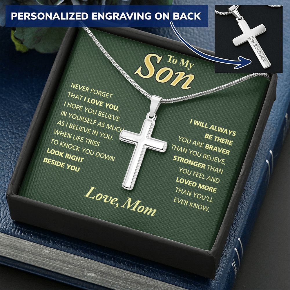 Jewelry For Mens - Mother Son Necklace, Son Jewelry, Fathers Day For Son From Mom Gifts, Small Cross Necklace For Men Boys, 14K White Gold Stainless Steel Cross Chains Set, Cross Pendant Personalized Cross Necklace