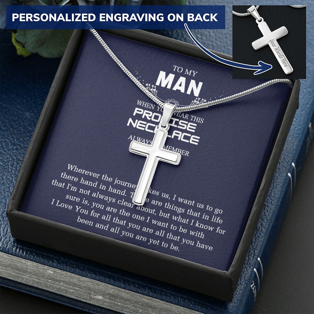 To My Man Cross Necklace From Girl, Woman, Sentimental Gifts Necklace for Man, Boyfriend Birthday Unique, Stainless Cross Necklace Gift For Man, Jewelry Gift For Men, Man Gift Necklace For Him Personalized Cross Necklace 2222