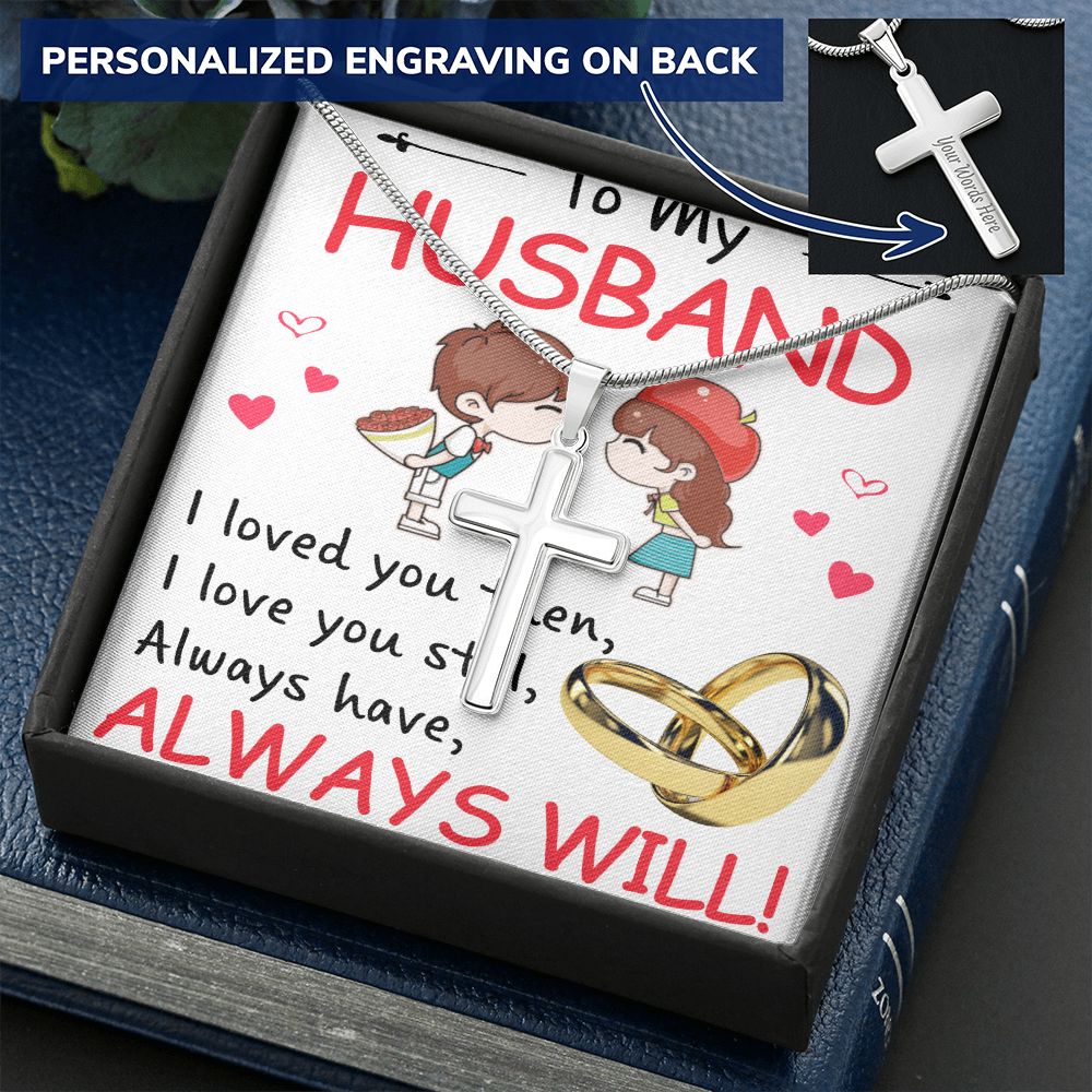 To My Husband Cross Necklace, Husband Necklace from Wife, Gifts For Husband From Wife, Gift For Groom From Bride On Wedding Day, Aniversary Birthday Gift For Him, Valentine Gift for Men Personalized Cross Necklace
