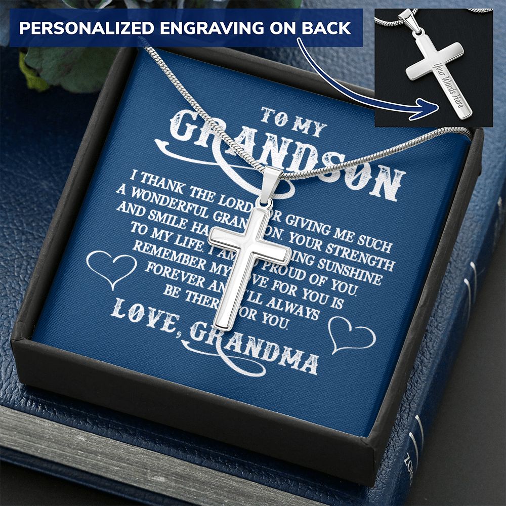 Grandson Birthday Gifts From Grandma Present For Grandson From Grandmother To My Grandson Necklace From Grandparents Cross Chain with Message Card and Gift Box6 Personalized Cross Necklace