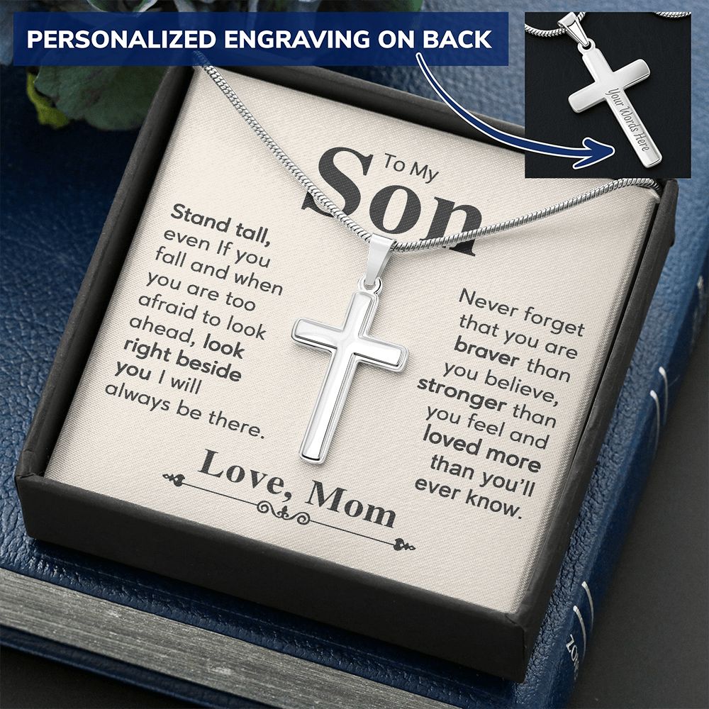 To My Son Necklace From Mom, Son Gifts From Mom and Dad, Mother and Son Necklace, Birthday Gift For My Son Graduation Christmas Faith Cross Necklace Present8 Personalized Cross Necklace