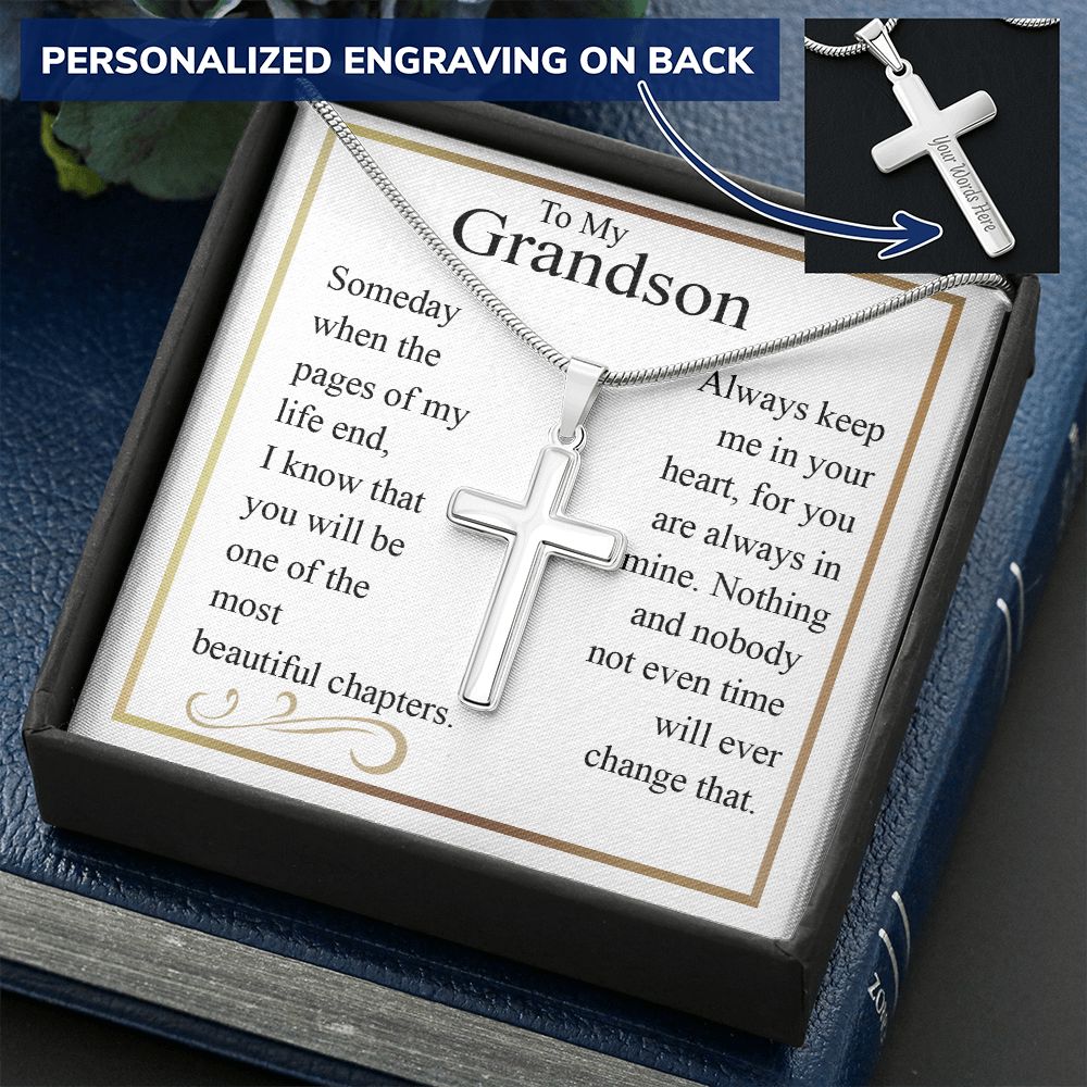 To My Grandson Cross Necklace Gift From Frandma Or Grandpa, Cross Pendant Gift For Grandson From Grandma, Birthday Gifts Necklace For Grandson, Jewelry For Men Cross Necklace Gift For Grandson Gift Personalized Cross Necklace 2222