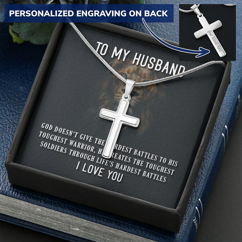 To My Husband Cross Necklace, Husband Necklace from Wife, Gifts For Husband From Wife, Gift For Groom From Bride On Wedding Day, Aniversary Birthday Gift For Him, Valentine Gift for Men4 Personalized Cross Necklace