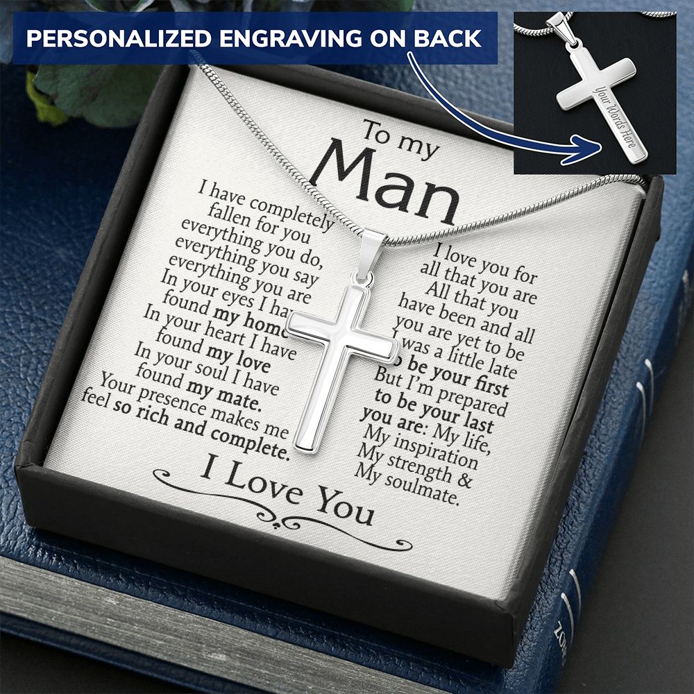 Jewelry For Mens - Personalized Cross Necklace For Men - To My Man Cross Necklace From Girlfriend Fiancee Soulmate, Smorkin Hot - Gift For Husband Boyfriend Birthday Fathers Day Gift Birthday Personalized Cross Necklace